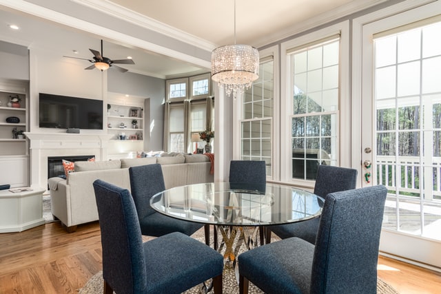 dining area with beautiful windows