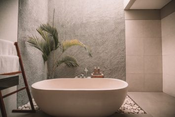 A bathroom designed designed like a spa